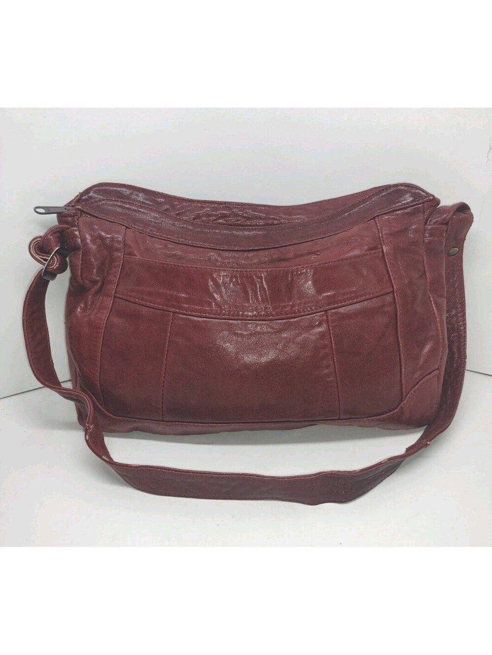 Vintage Oxblood Genuine Leather Shoulder Bag Slouchy Organizer Made in Mexico